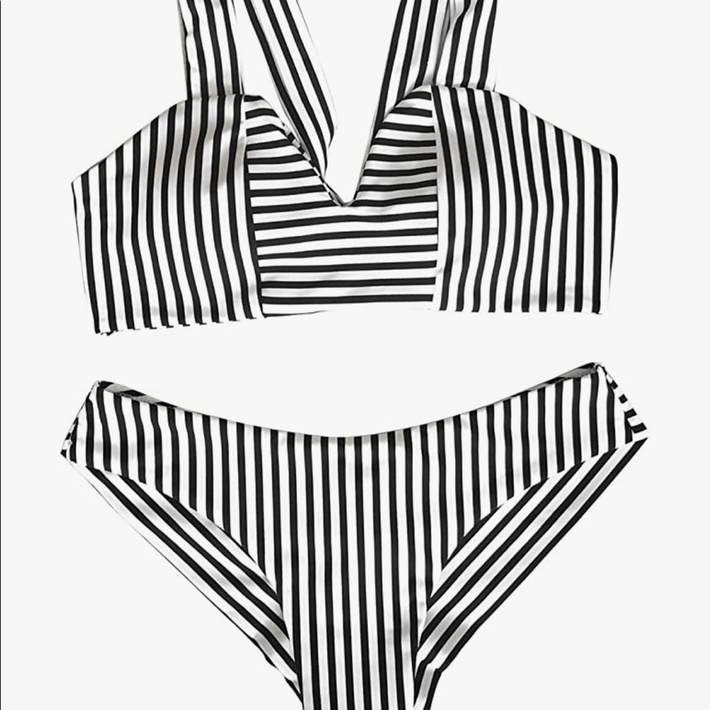 V neck striped push-up bikini